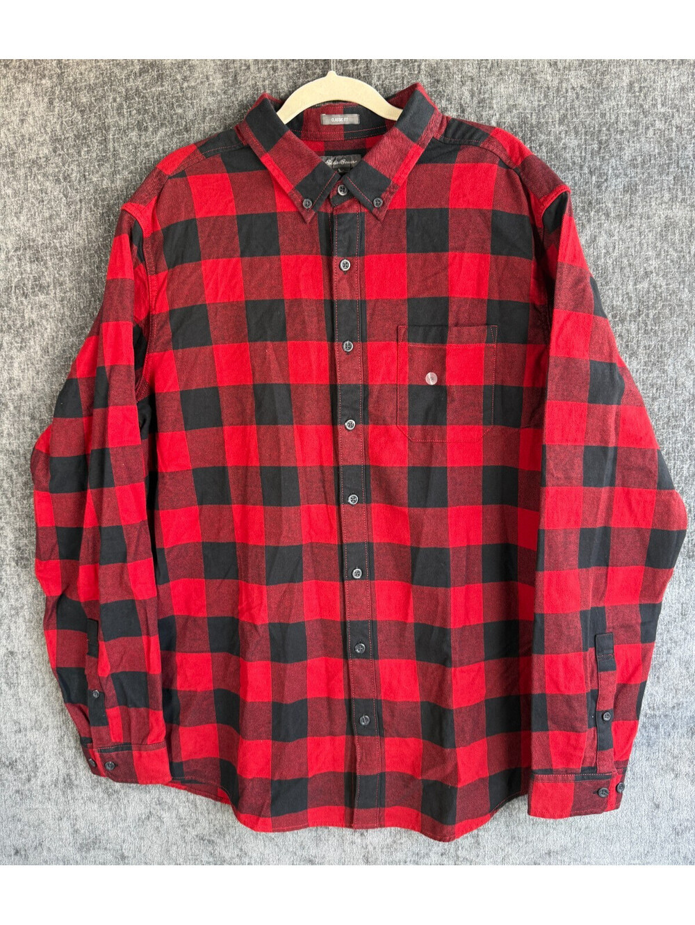 Eddie Bauer Mens XL Tall Red Black Buffalo Plaid Flannel Shirt Long Sleeve